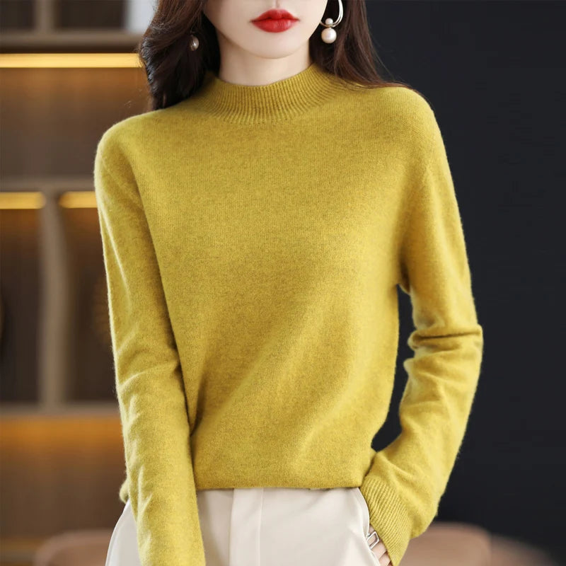 Merino Wool Semi-Neck Women Cashmere Sweater