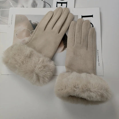 Gants d'hiver en daim et fausse fourrure de lapin