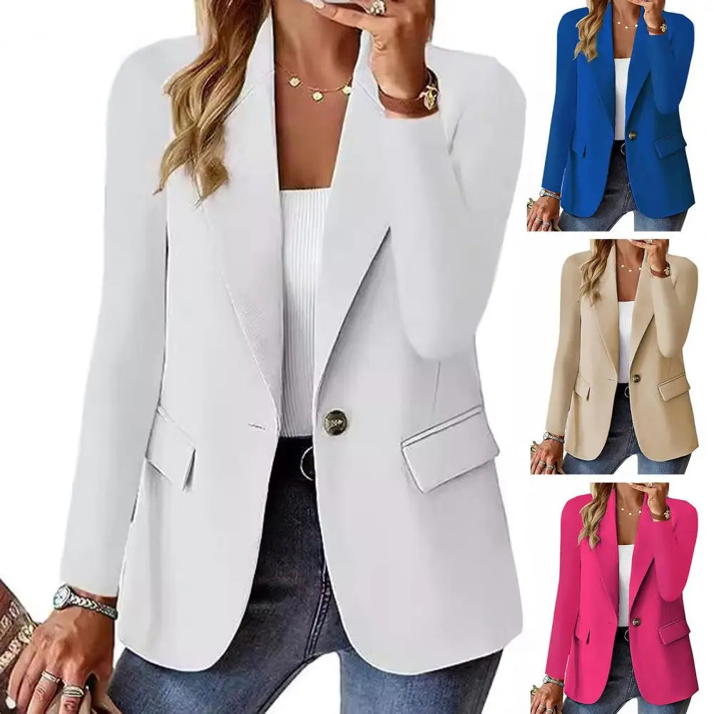 Elegant Women's Lapel Business Suit Coat with Single Button