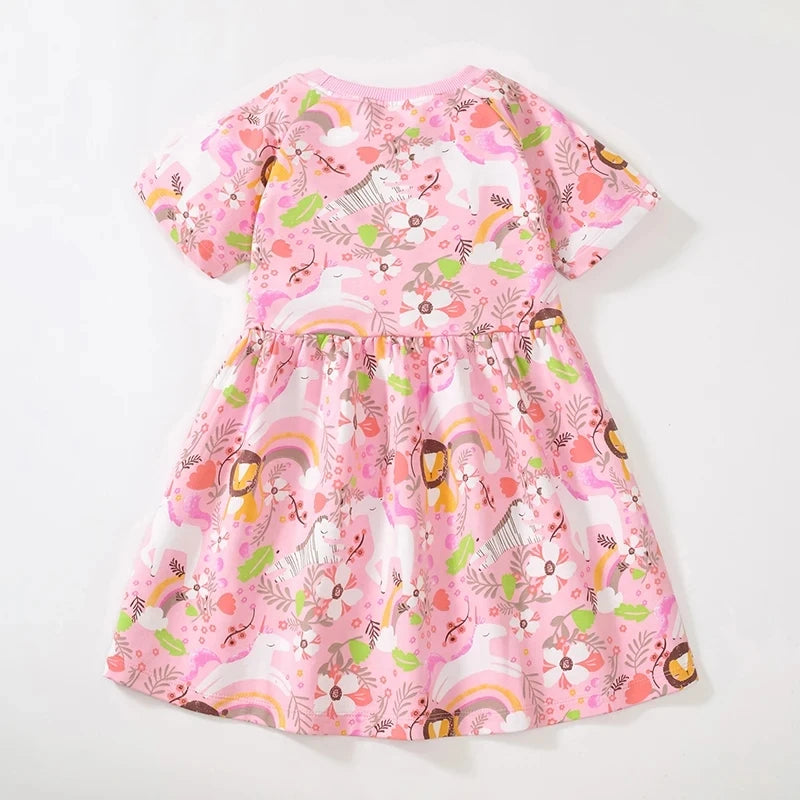 Pink Bunny Print Knee-Length Short-Sleeve Easter Dress