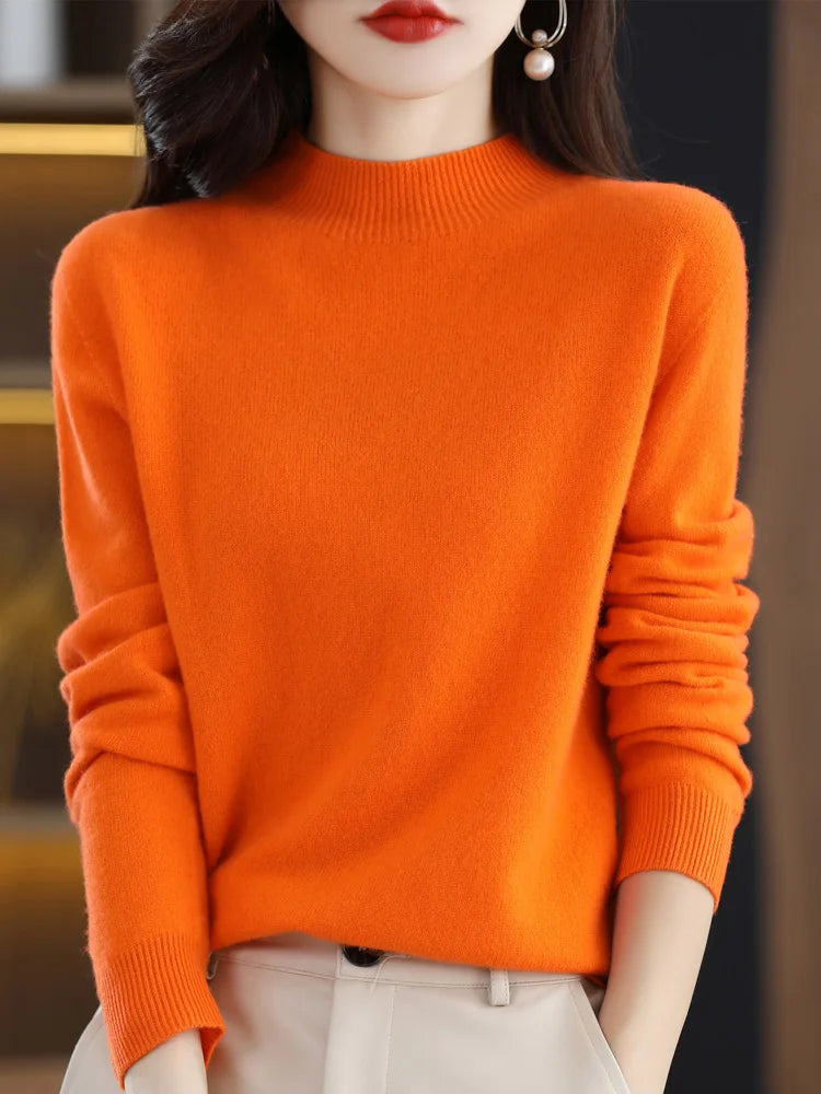 Merino Wool Semi-Neck Women Cashmere Sweater