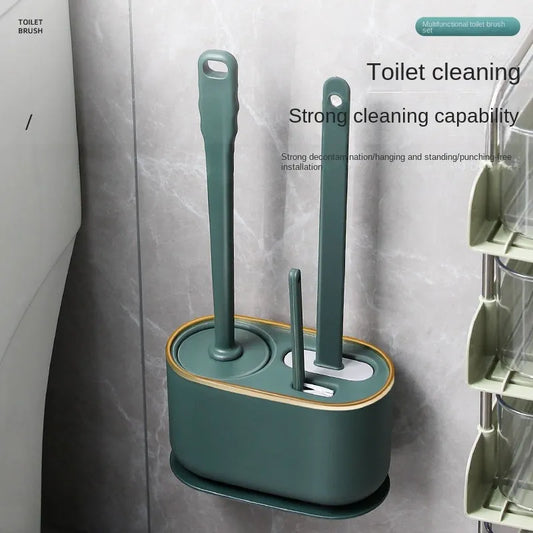 Wall-Mounted Silicone Toilet Brush Set with Bracket