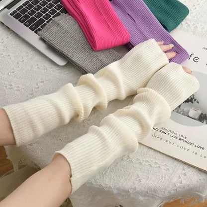 Women’s Long Knitted Fingerless Arm Warmer Gloves