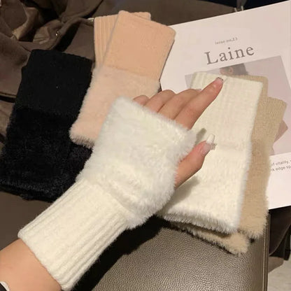Gants en laine pelucheux pour écran tactile pour femmes