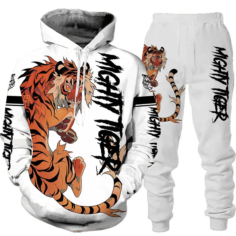 Set aus Kapuzenpullover und Hose mit 3D-Tiger-Print