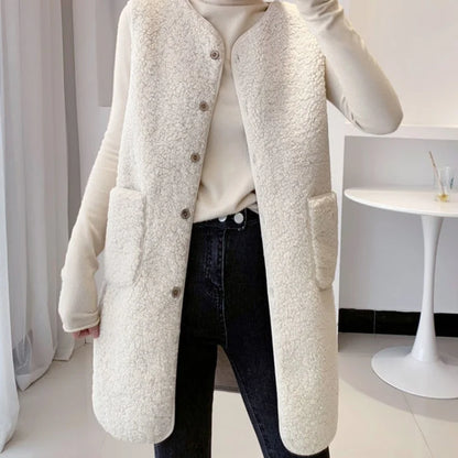 Stylish Medium-Length Lamb Wool Vest Jacket