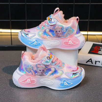 Girls Disney Frozen Autumn Winter Breathable Leather Sports Sneakers