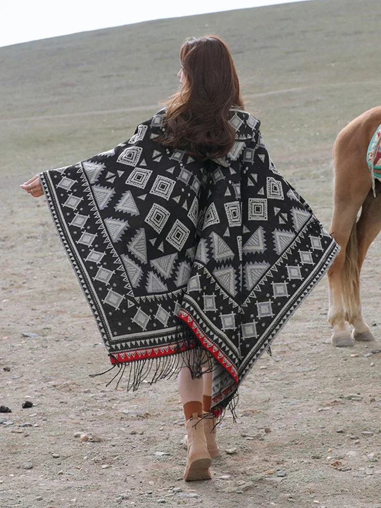 GypsyLady Bohemian Hooded Cape- Vintage Chic for Autumn