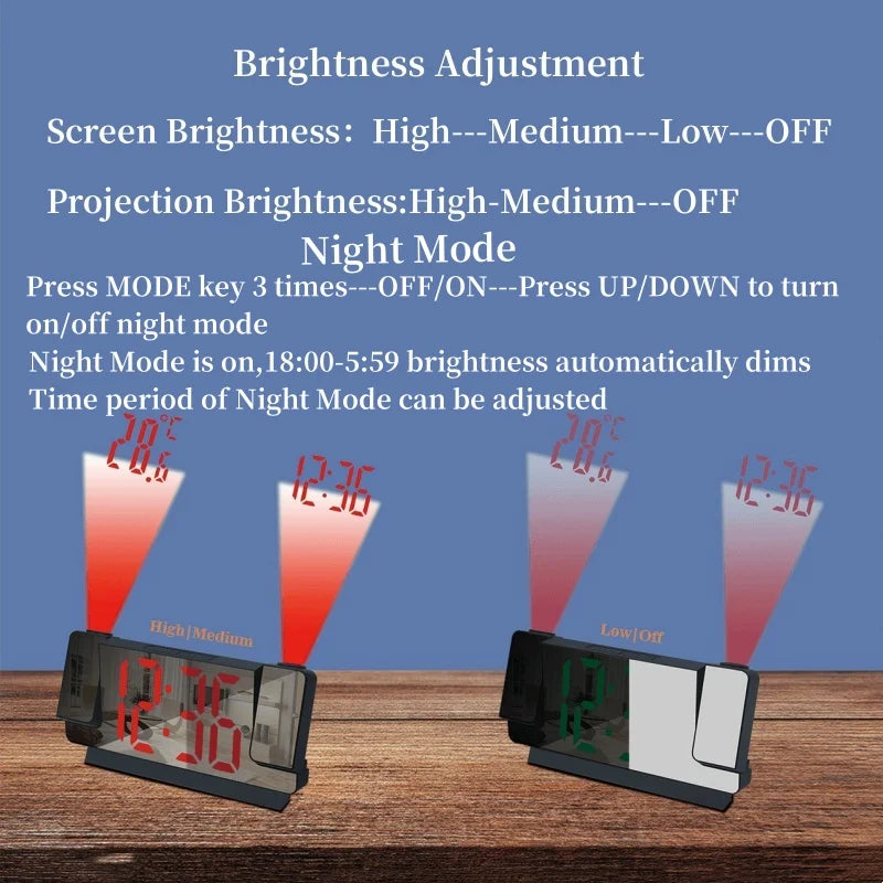 Um 180° drehbarer Projektionswecker mit Datums-/Nachtmodus und Temperatur