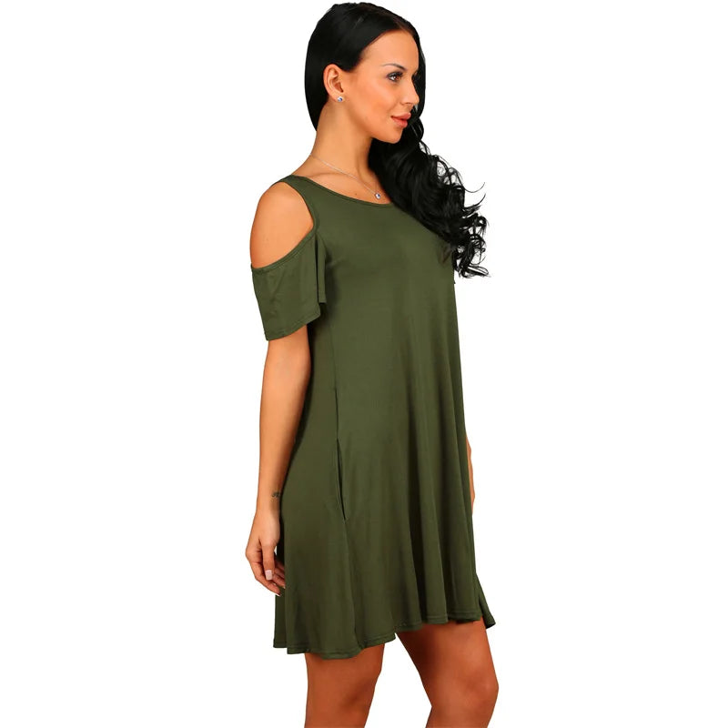 Women's Elegant Off Shoulder Short Sleeve O-Neck A-Line Dress