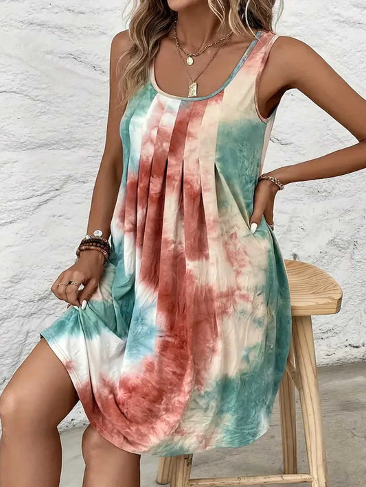 Women's Chic Tie-Dye Pleated A-Line Dress