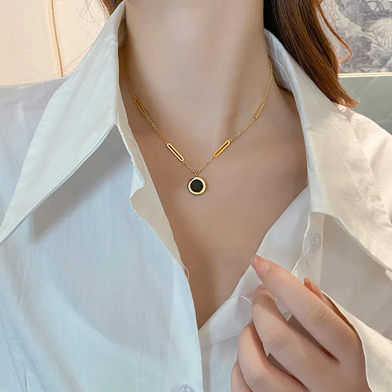 Collier pendentif numérique romain en acier inoxydable