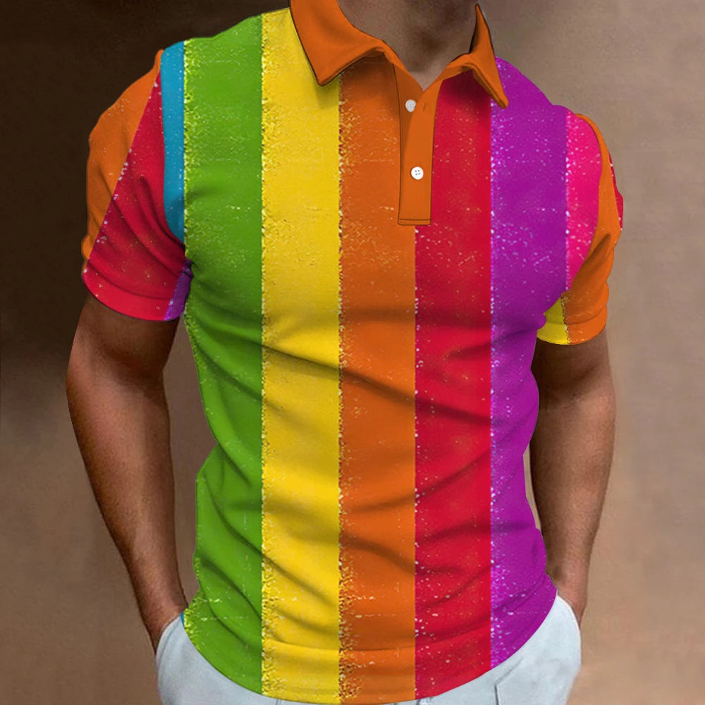 Polo imprimé arc-en-ciel 3D pour homme