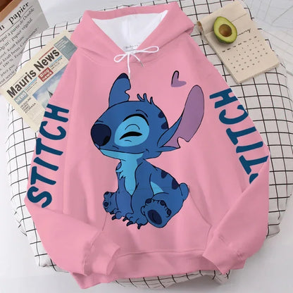 Unisex Disney Stitch Cartoon Print Winter Hoodies