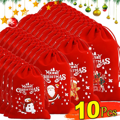 Merry Christmas Velvet Drawstring Gift Bags