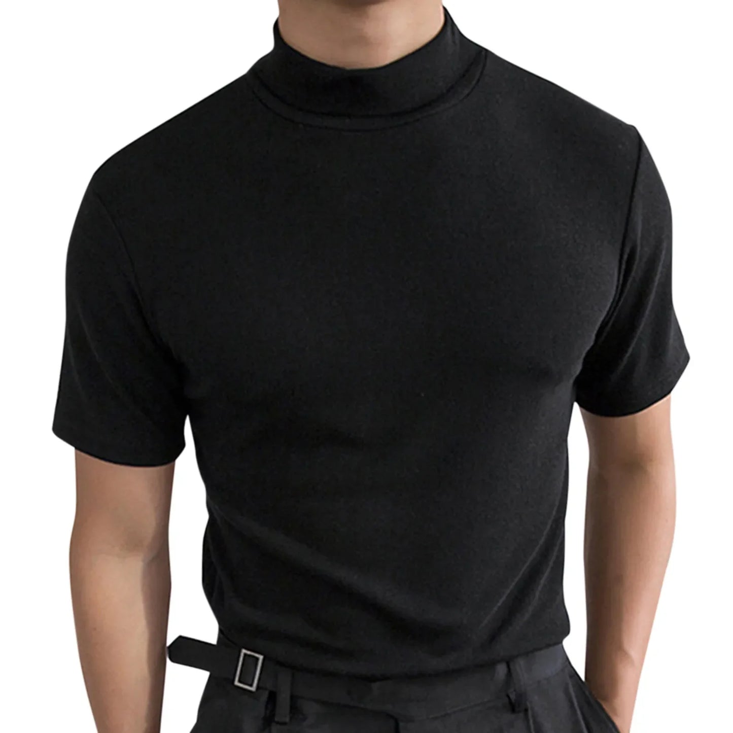 Men's Short Sleeve T-shirt - High Collar Shirt