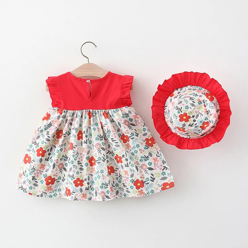 Baby Girl Floral Printed Dress - Kids Sleeveless Cotton Clothes