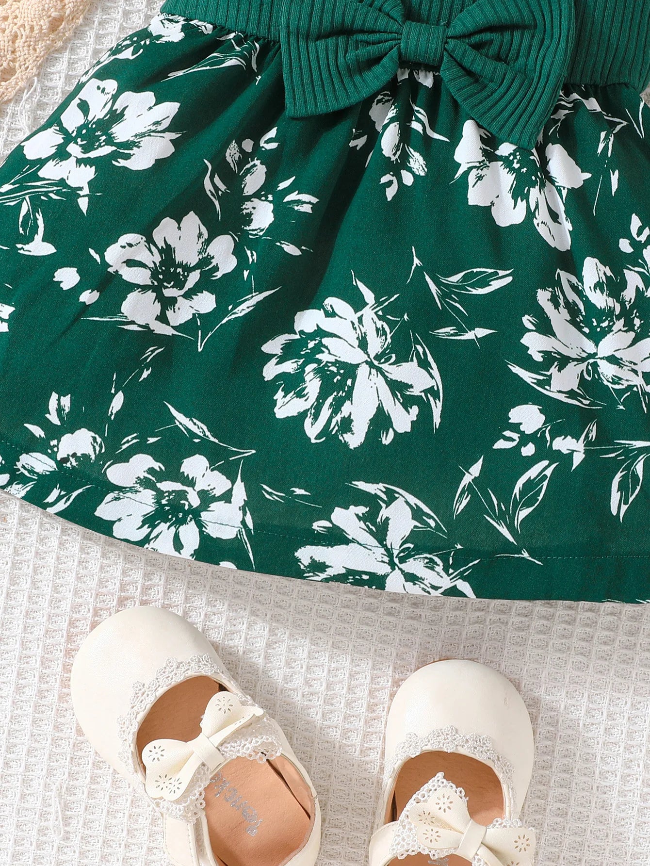 Robe nouée à manches volantées pour bébés filles, jolie robe nouée avec nœud imprimé floral