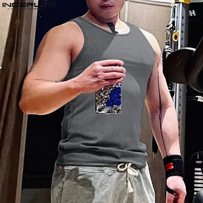 INCERUN Men’s Solid Color O-neck Tank Tops
