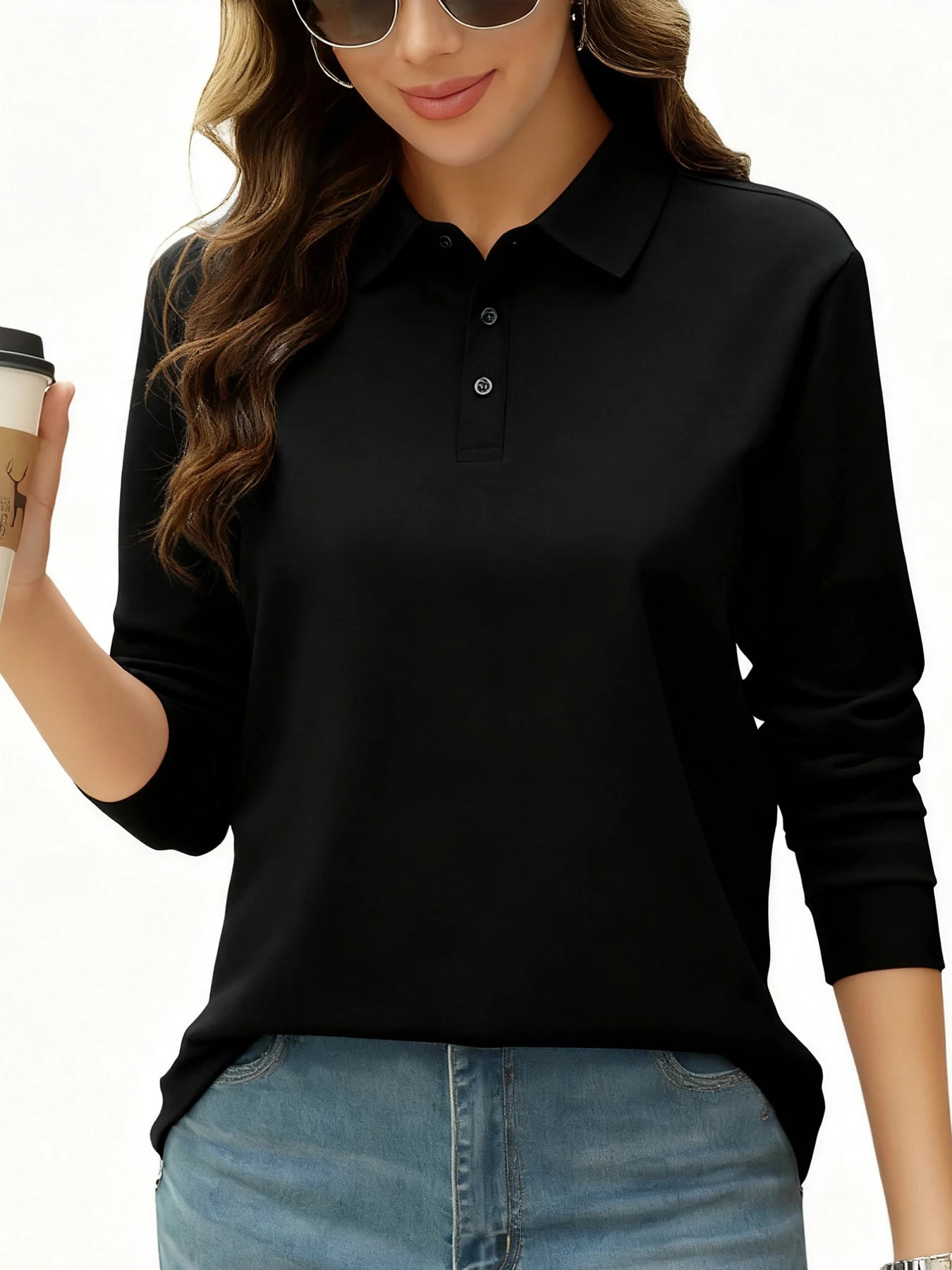 Soft Comfortable Women's Long Sleeve Polo Shirt
