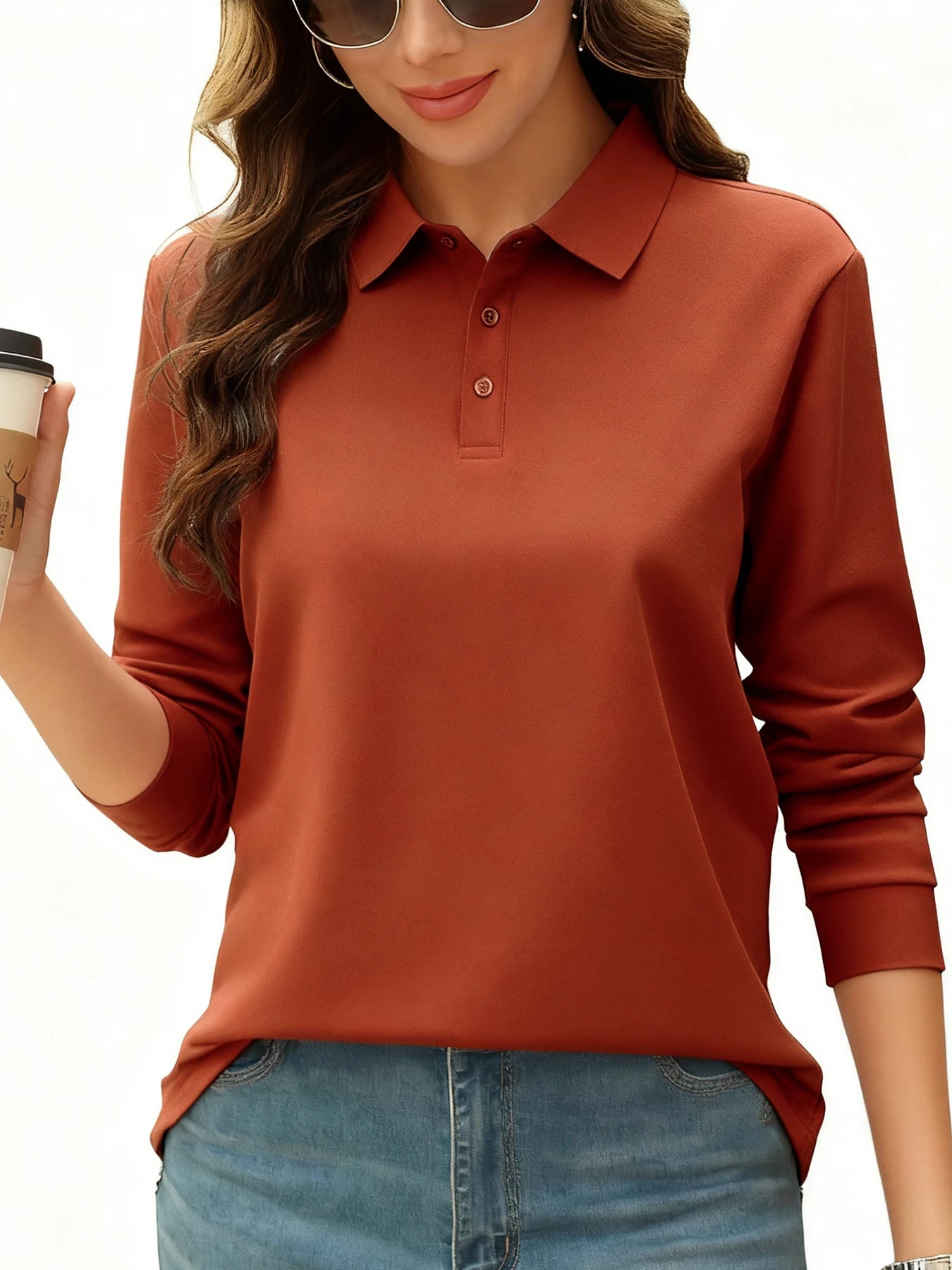 Soft Comfortable Women's Long Sleeve Polo Shirt