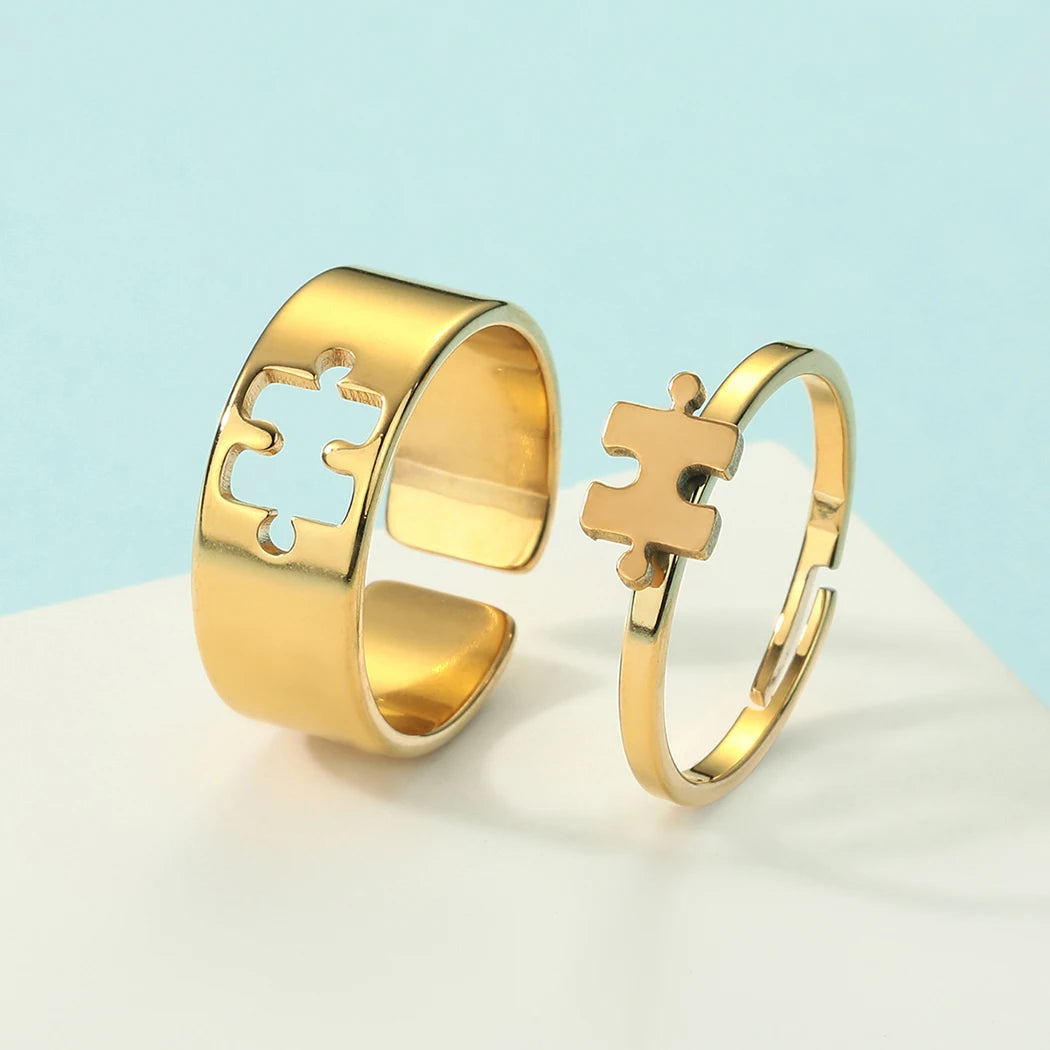 Stainless Steel Puzzle Promise Adjustable Rings