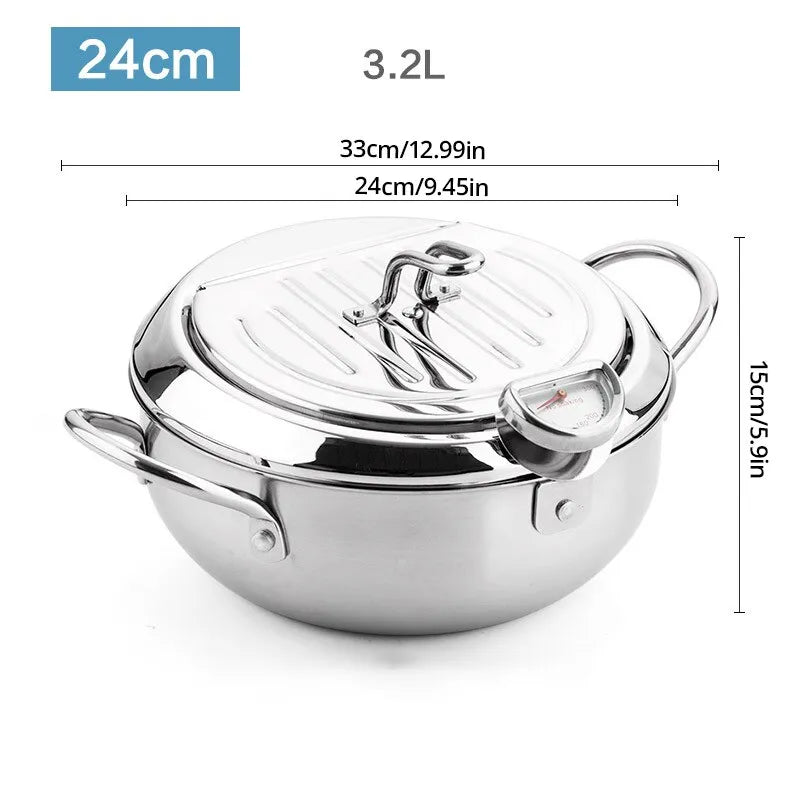 Stainless Steel Thermometer Oil Fryer Pan