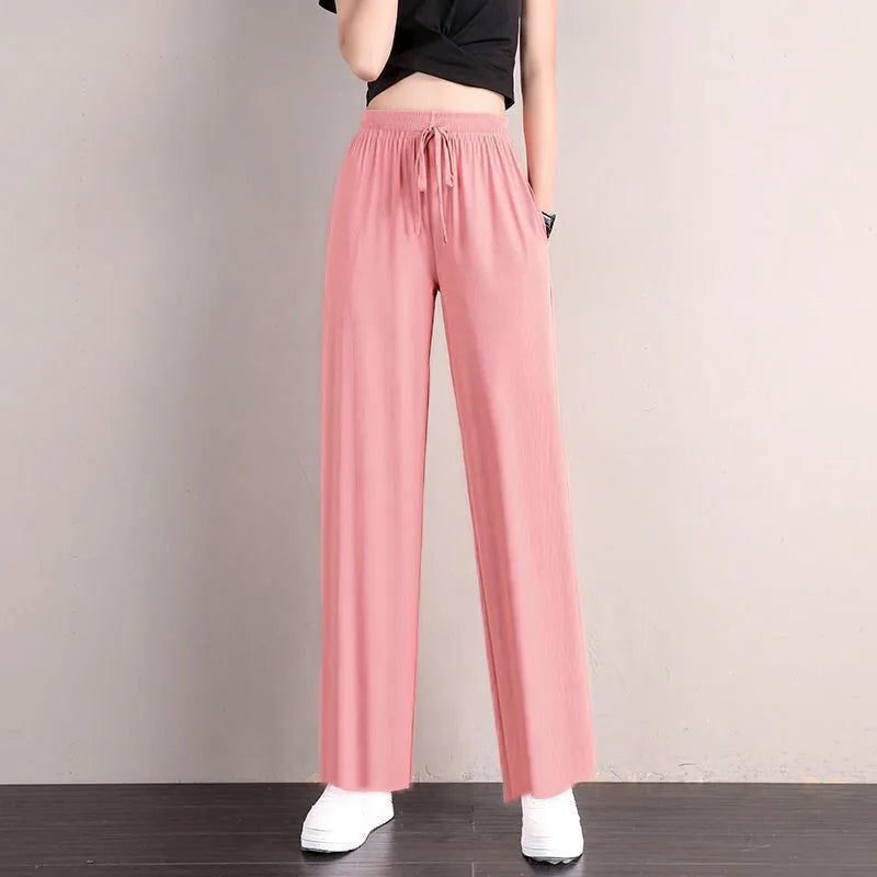 Summer Ice Silk Women's Elastic Waist Pants