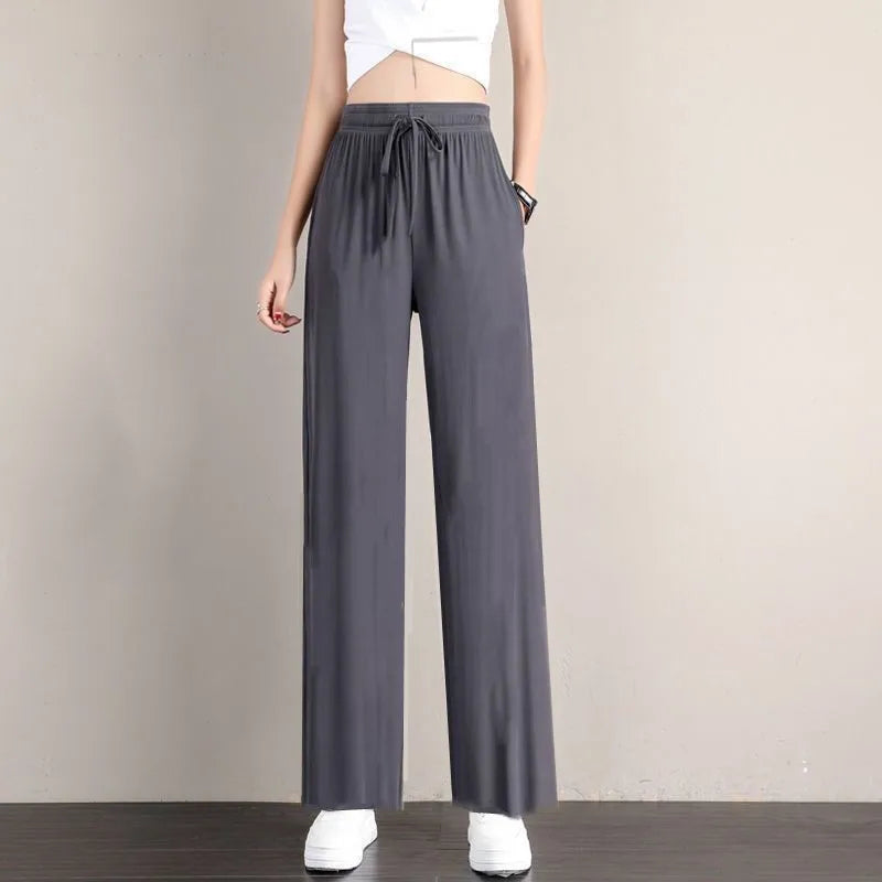 Summer Ice Silk Women's Elastic Waist Pants