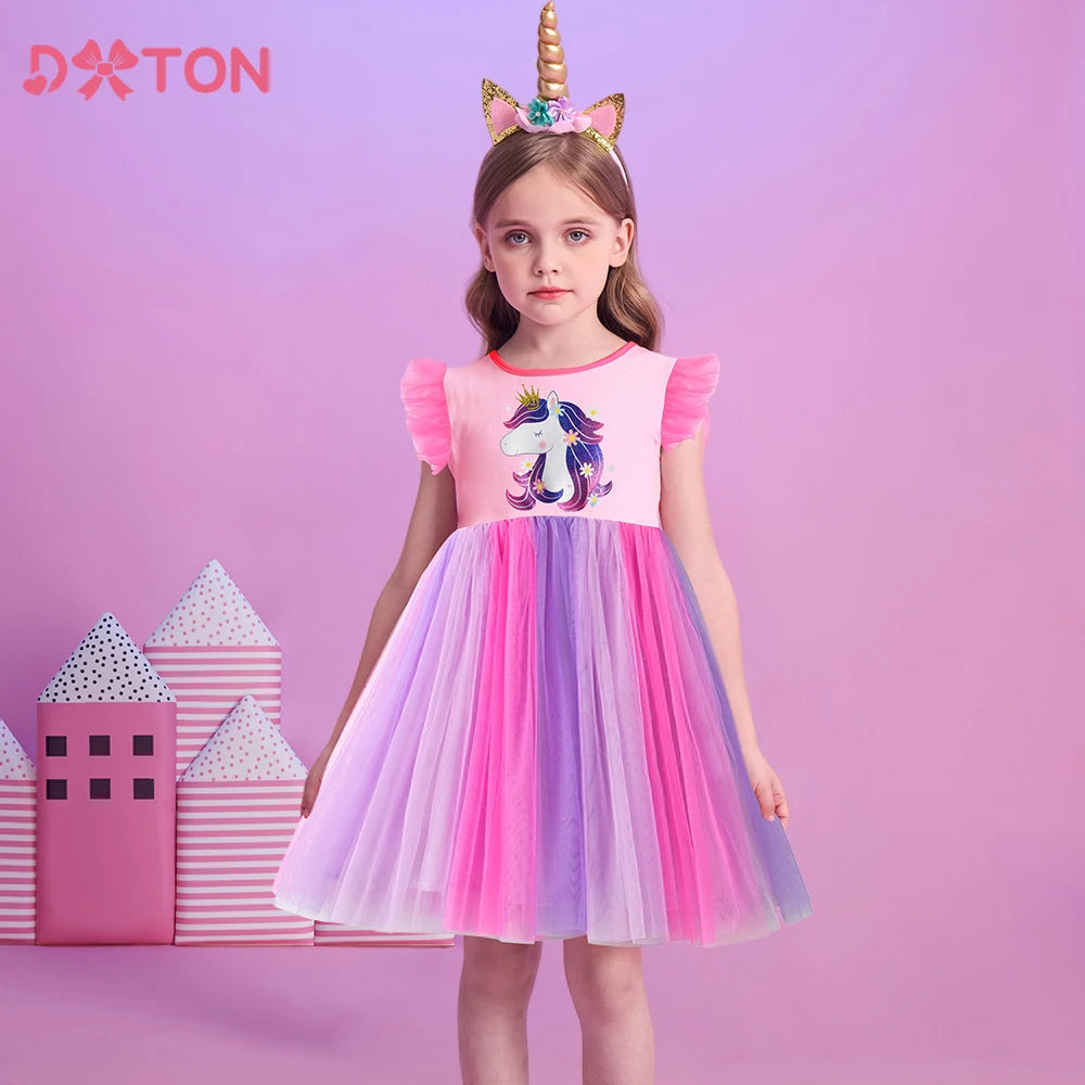 Summer Patchwork Sleeveless Girls Tulle Dress