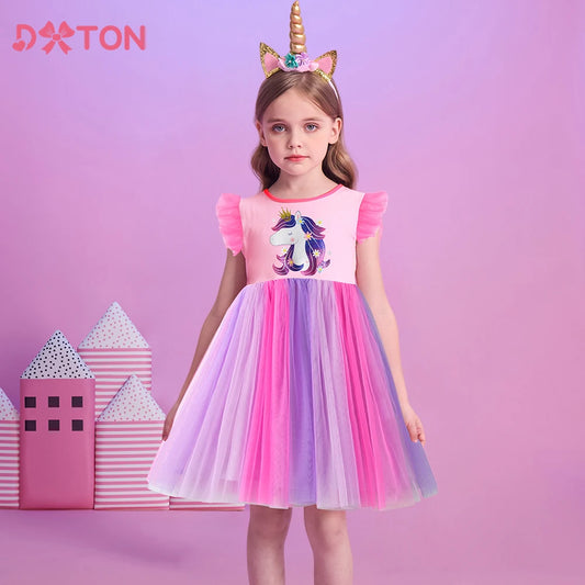 Summer Patchwork Sleeveless Girls Tulle Dress
