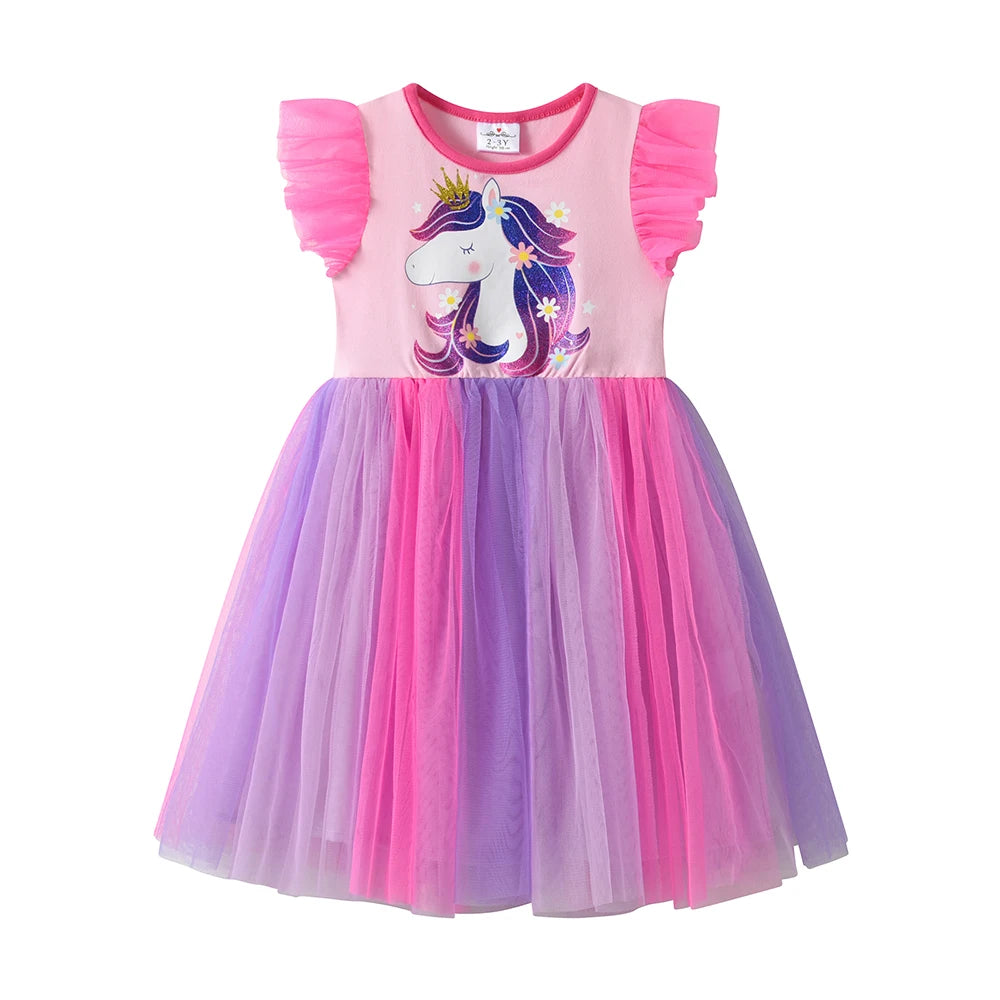 Summer Patchwork Sleeveless Girls Tulle Dress