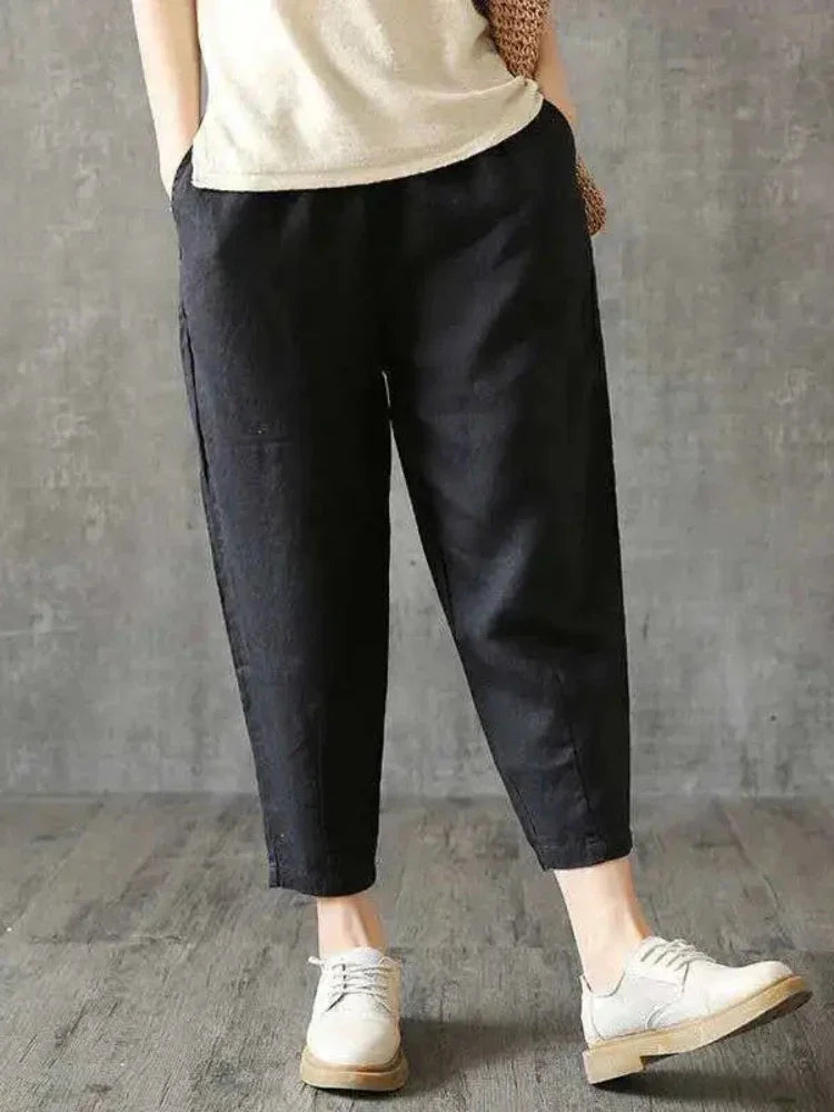 Summer Retro Print Cotton Straight Harem Sweatpants