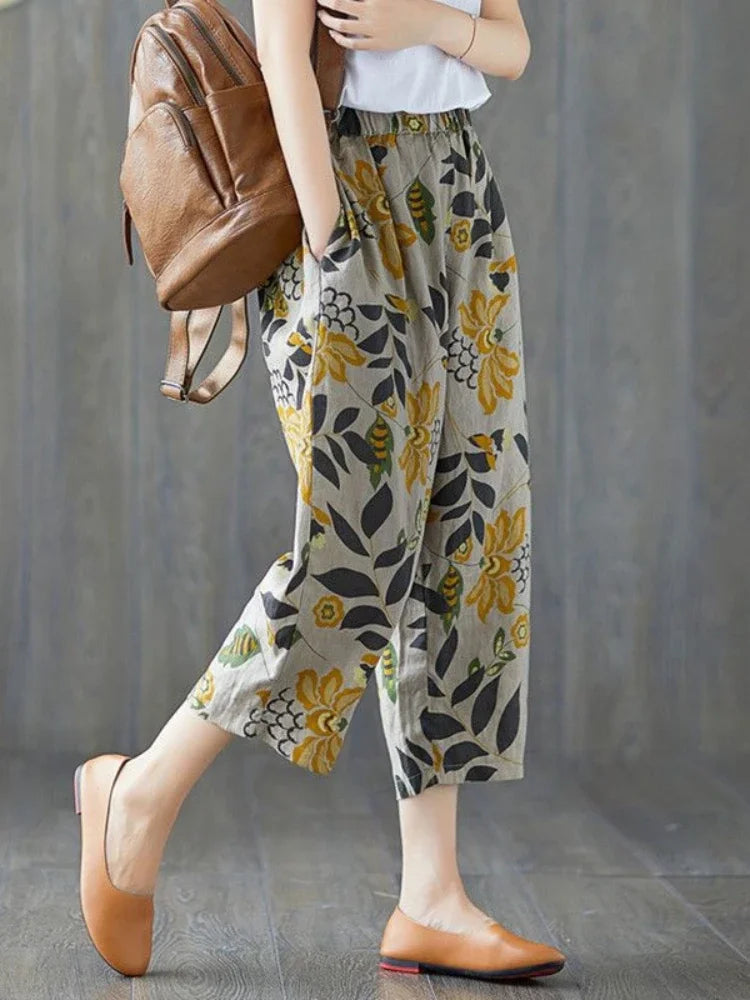 Summer Retro Print Cotton Straight Harem Sweatpants
