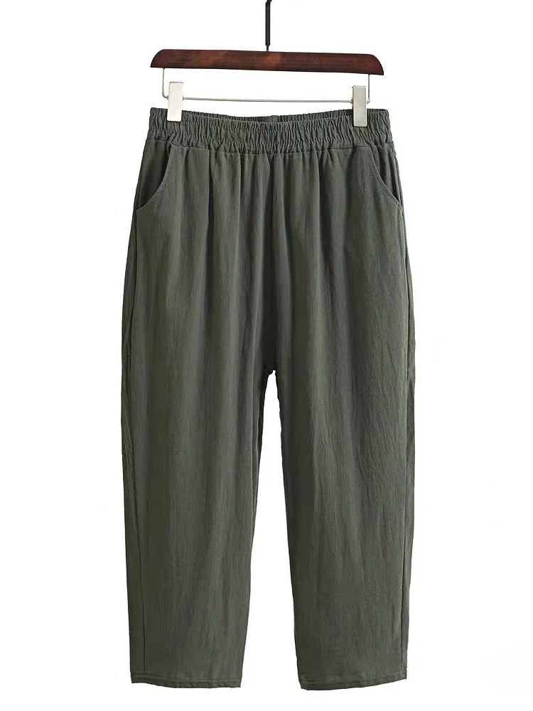 Summer Retro Print Cotton Straight Harem Sweatpants