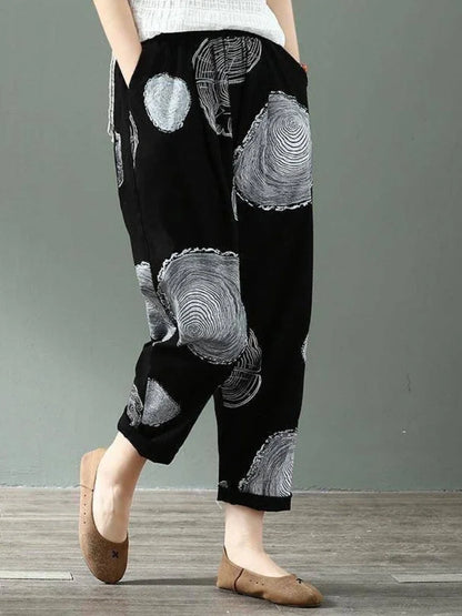 Summer Retro Print Cotton Straight Harem Sweatpants