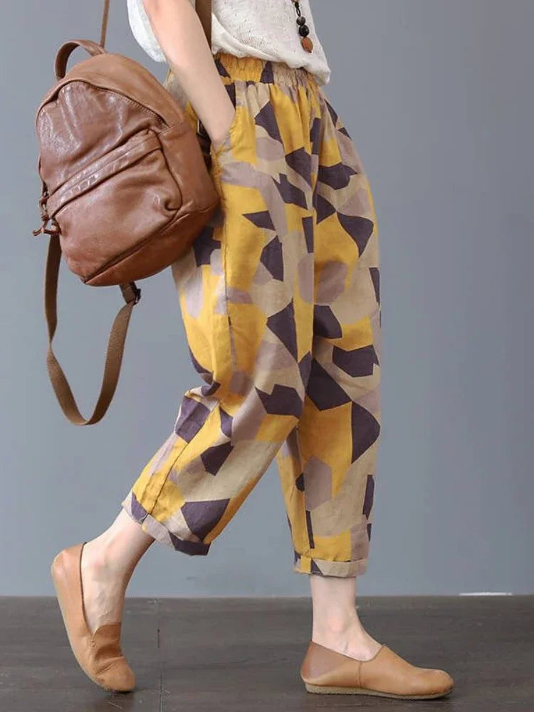 Summer Retro Print Cotton Straight Harem Sweatpants