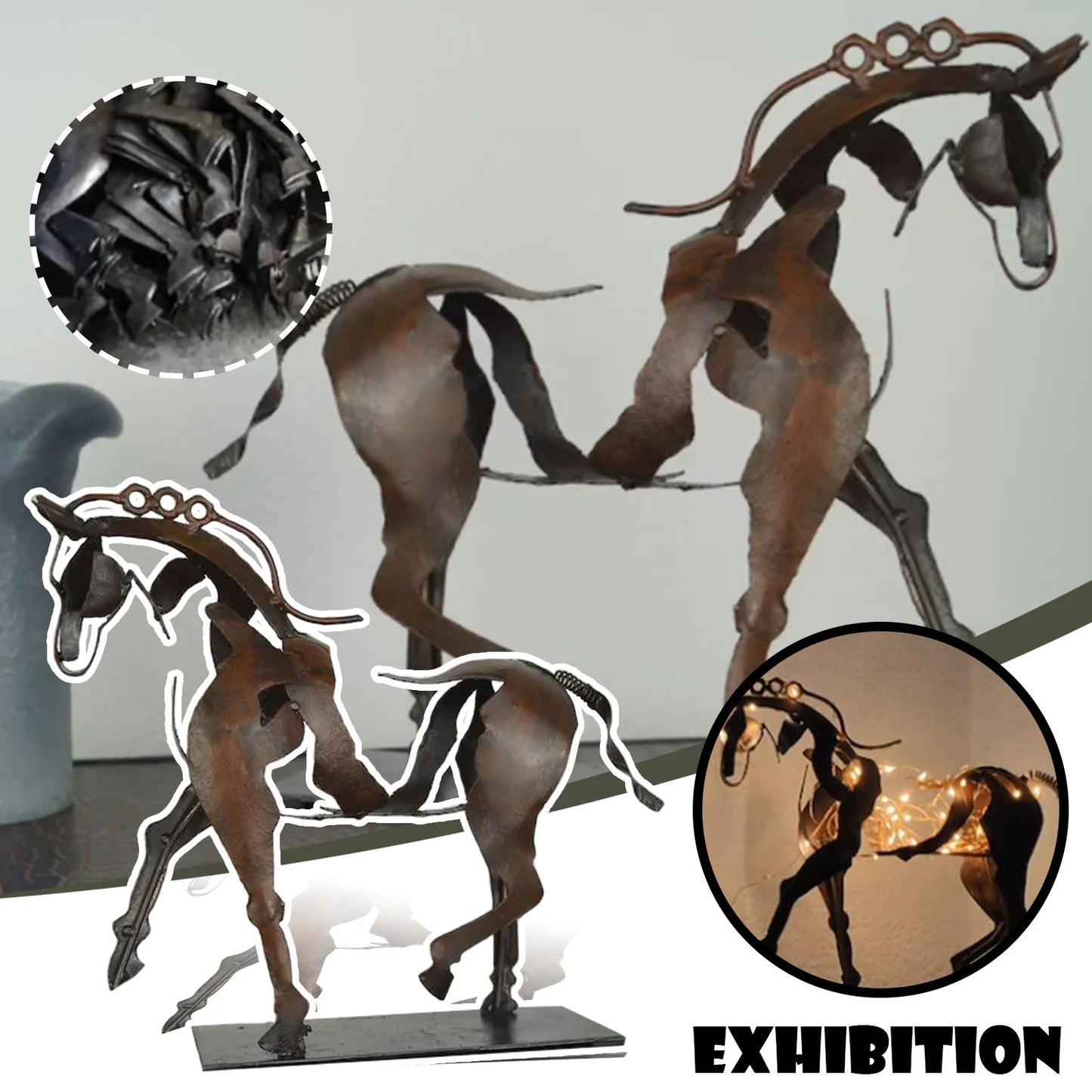 Three-dimensional LED Metal Horse Sculpture