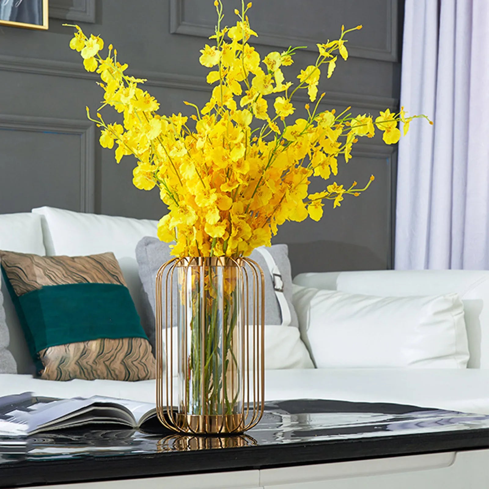 Transparent Golden Flower Glass Vase