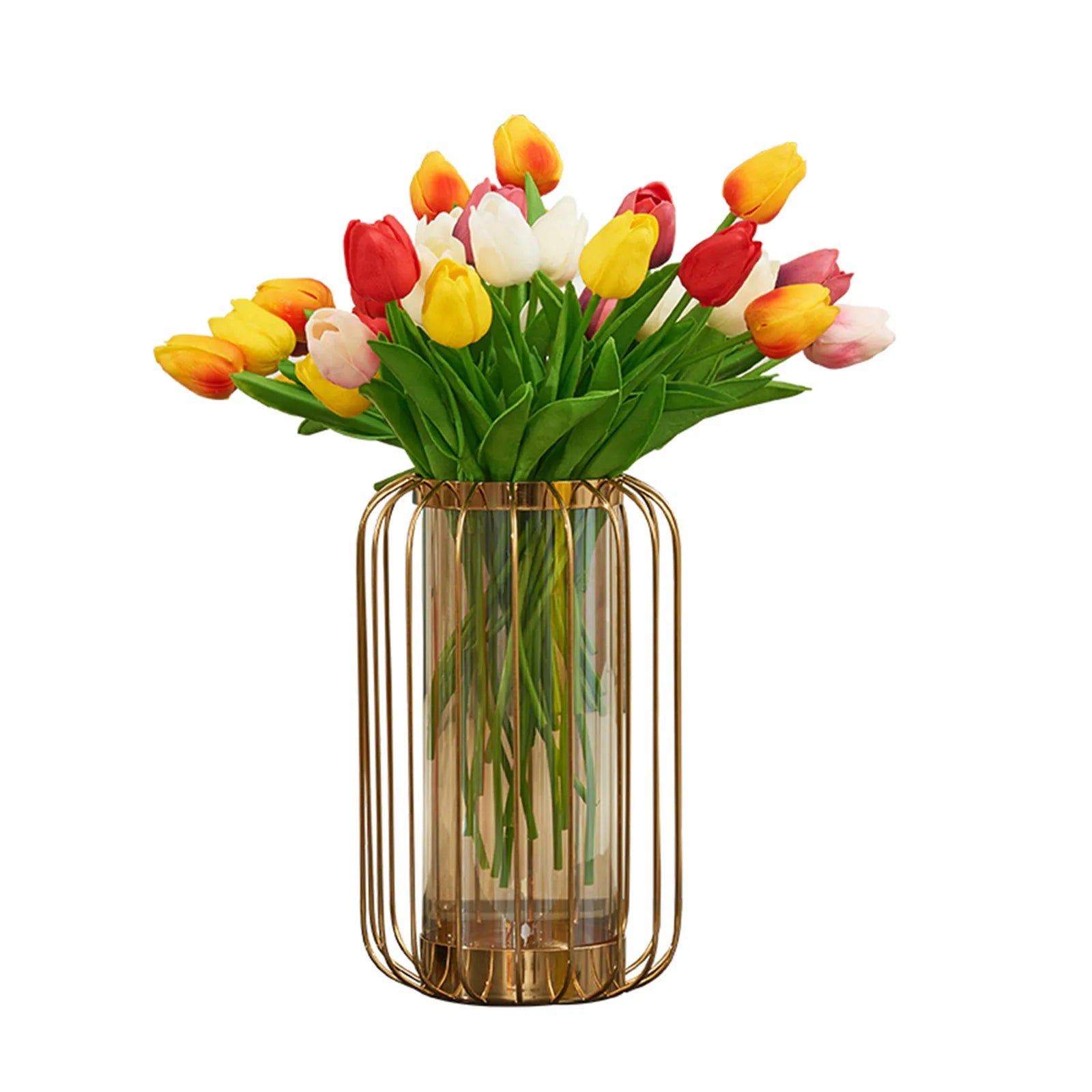 Transparent Golden Flower Glass Vase