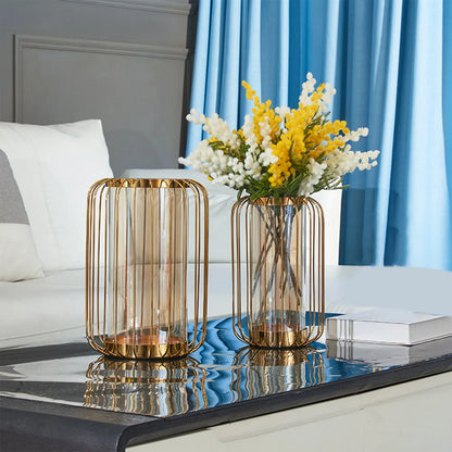 Transparent Golden Hydroponic Flower Glass Vase