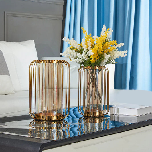 Transparent Golden Hydroponic Flower Glass Vase