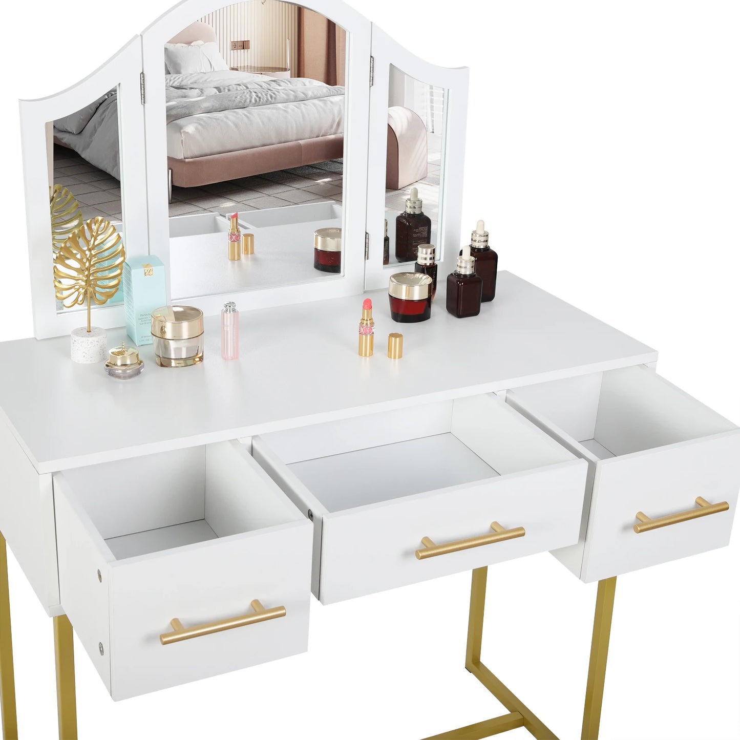 3-Mirror Folding Vanity Dresser