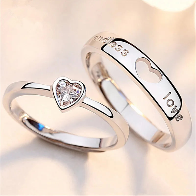 Bagues d'amour sans fin pour couples, cœur en Zircon, bijoux