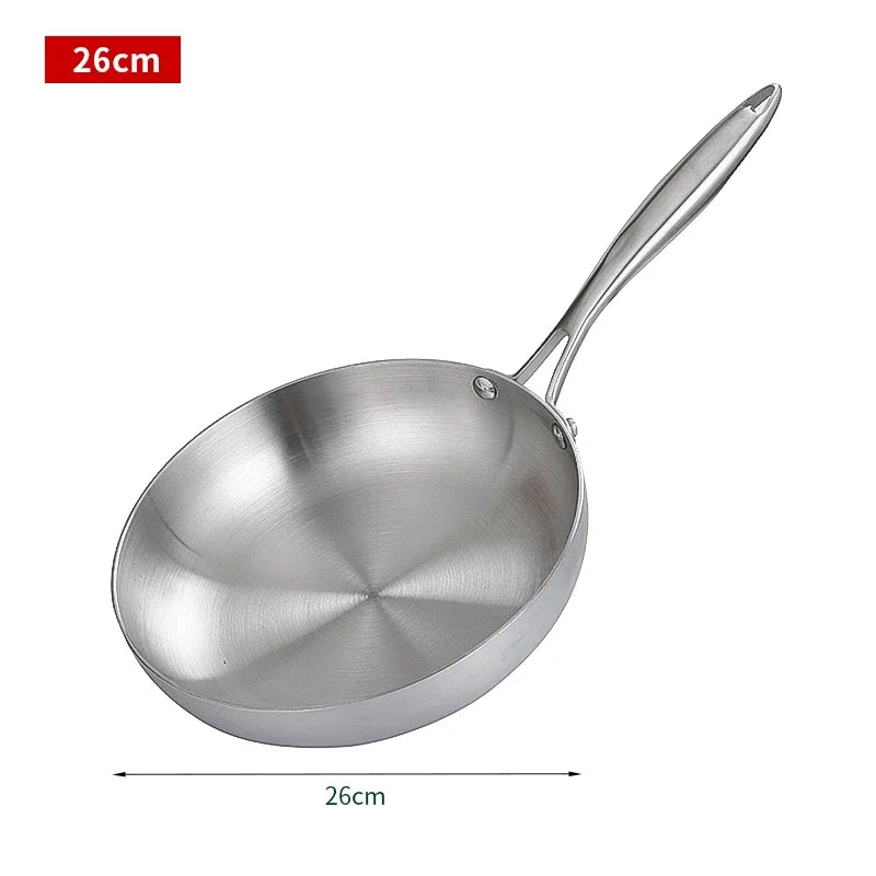 Uncoated Gas Stove Stainless Steel Frying Pan