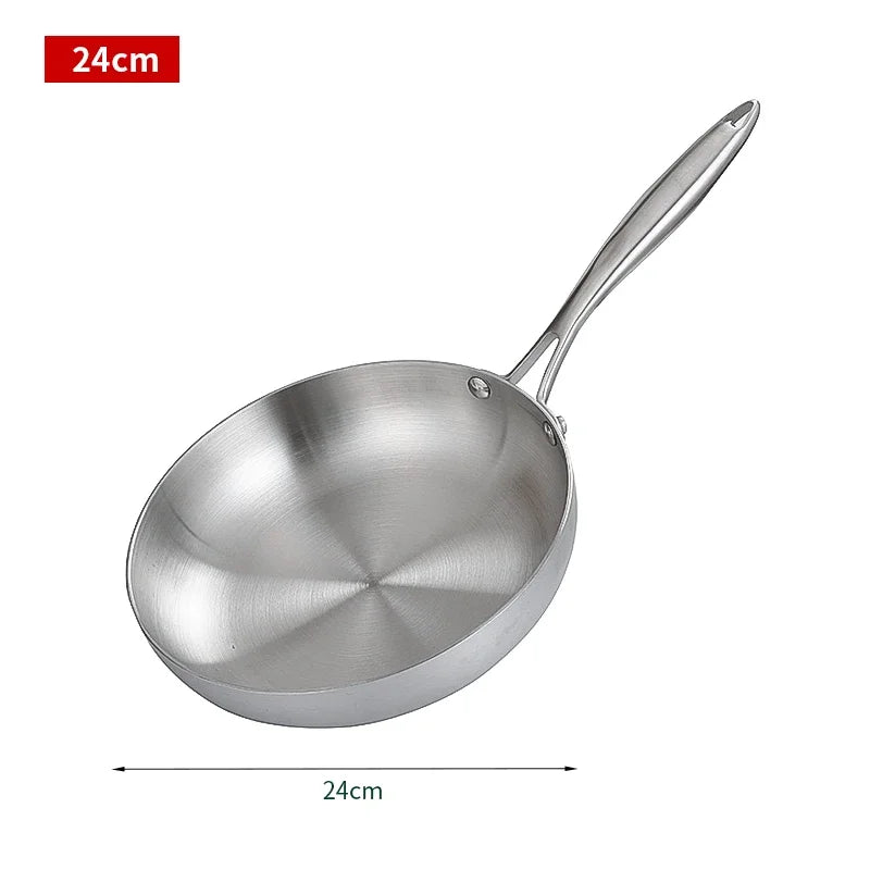 Uncoated Gas Stove Stainless Steel Frying Pan