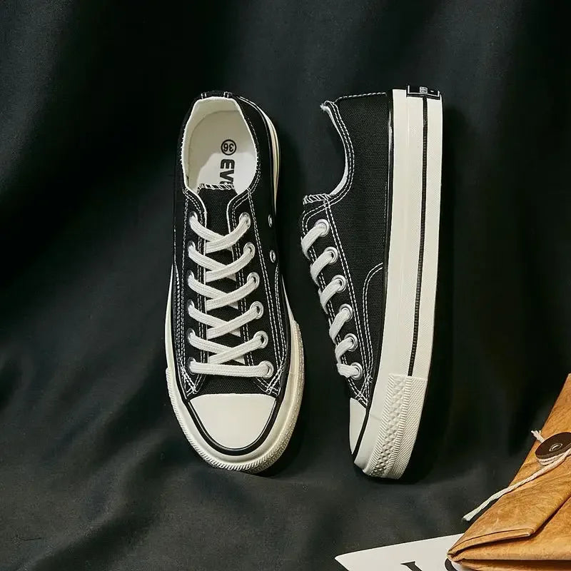 Unisex Lace-Up Anti Slip Canvas Flat Heel Sneakers