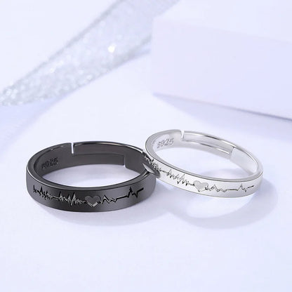 Unisex Love Heart Electrocardiogram Open Circle Ring