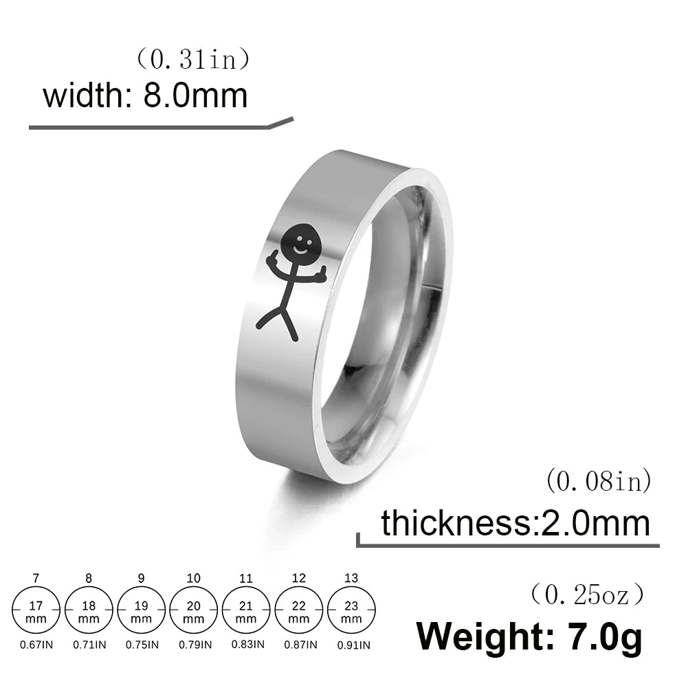 Unisex Stainless Steel Stickman Middle Finger Rings