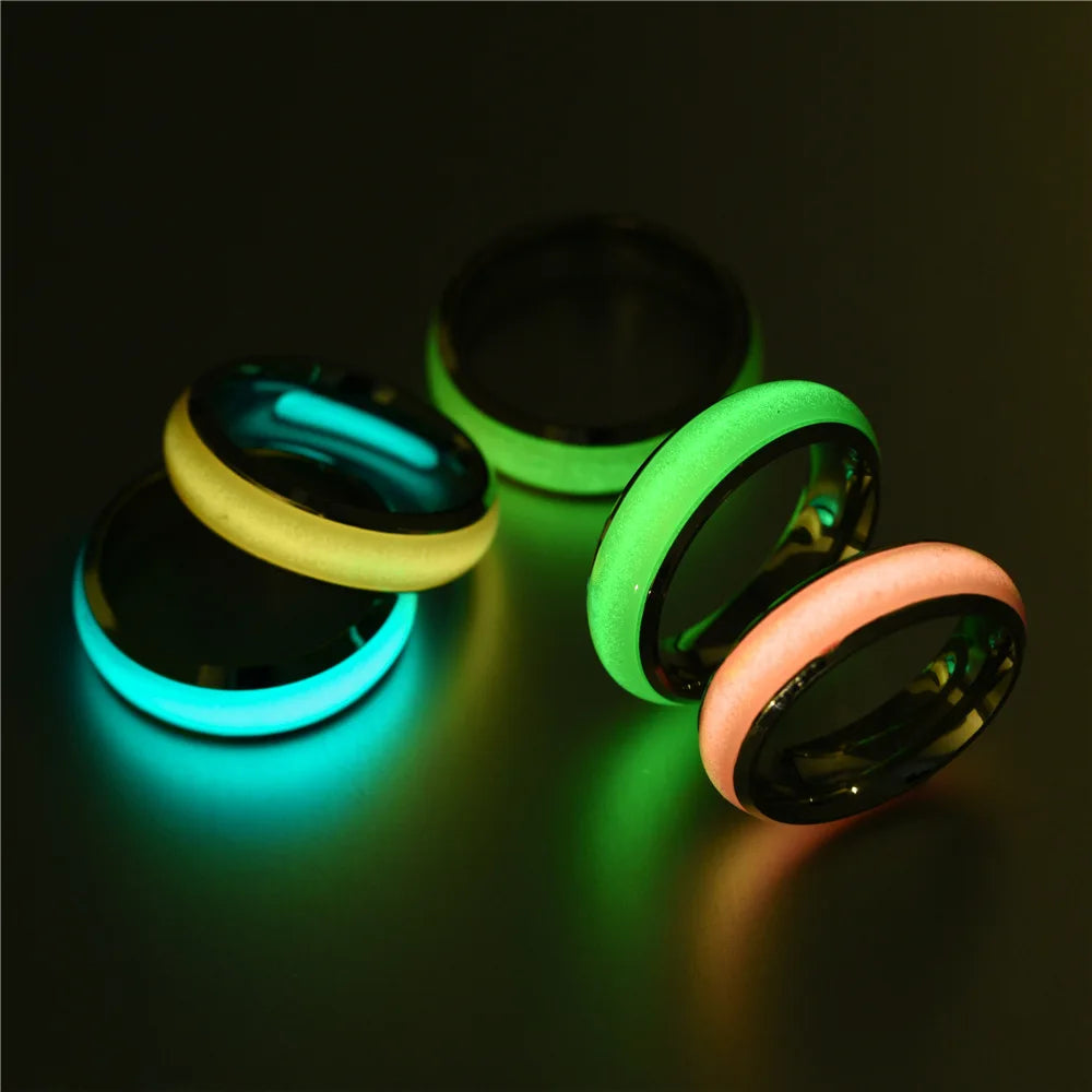 Unisex Stainless Steel Florescent Luminous Glow Ring